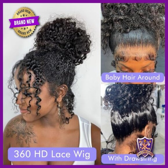 360 Lace Front Wig Human Hair 250% Density Deep Wave Glueless Drawstring